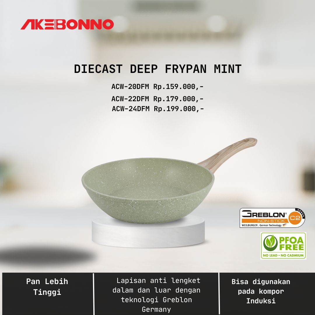 Akebonno Diecast Greblon Deep Frypan / Wajan Penggorengan Anti Lengket Dengan Tutup Induksi