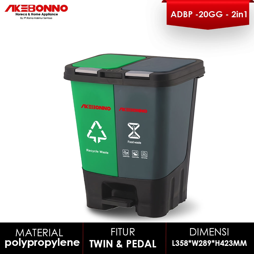 Akebonno Plastic dustbin 2 IN 1 20 Liter / Tempat Sampah Plastik Tebal Sebaguna 2in1