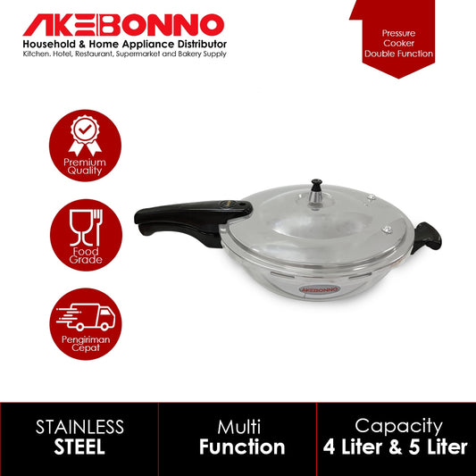 Akebonno Pressure Cooker Double Function / PANCI INDUKSI SEMI PRESTO ANTI LENGKET STAINLESS ( APC02 )