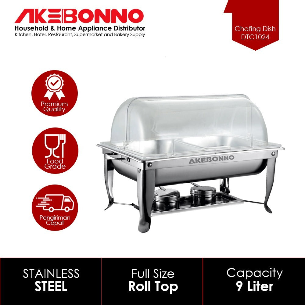 AKEBONNO FULL SIZE  ROLLTOP CHAFING DISH Tebal Tempat Pemanas Makanan Prasmanan Jumbo