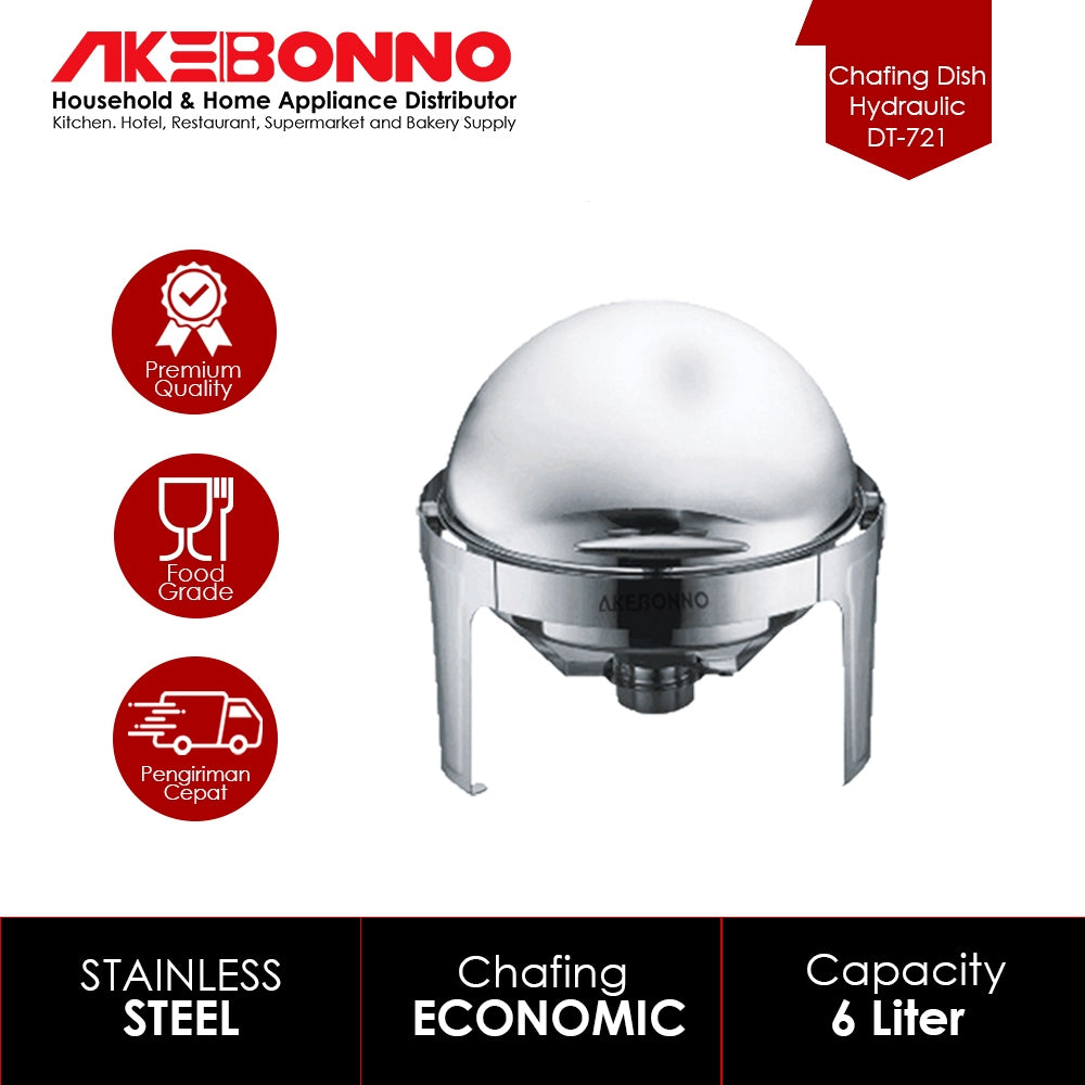 Akebonno Chafing Dish Round Roll Two Fuel Holders 6 L Tempat Prasmanan Stainless Tebal